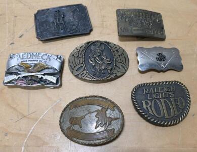 Vintage Western Rodeo & Raleigh Lights Belt Buckle Lot - Bull Rider, Cowboy, Eagle, 1979