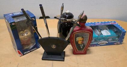 Collectibles Lot: MLB Team Troll, 1957 Chevy Bel Air, Masonic Swords, Mozart Decanter, Stein