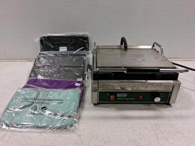 Waring Panini Supremo Commercial Panini Grill, 208V, 2800W, 14.5"x11" Ribbed Cast-Iron Plates and More (Turns On)