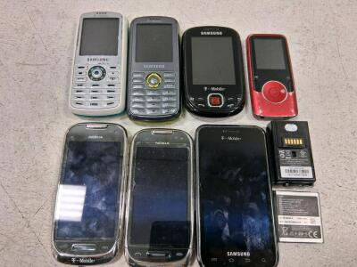 Lot of T-Mobile Samsung & Nokia Cell Phones, C7-00 Symbian Smartphone, Assorted Batteries Included (Untested, No Cords or Missing Batteries)