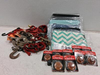 Mixed Lot: Tie Down Straps, New Runetz Laptop Sleeves, 7x Ultra Hardware Door Bumper Stops
