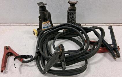 4 AWG Automotive Jumper Cables with Pair of 2 Ton Hydraulic Bottle Jacks