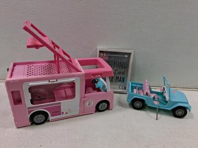 Barbie RV and Jeep, and metal picture