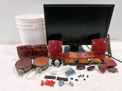 Acer AL1716W 17" Monitor & Assorted Trailer Lights Marker Lamps Connectors Hardware Lot (Turns On)
