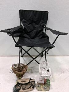 Black Folding Camp Chair, Cup Holder and More