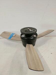 Modern 3-Blade Flush Mount Ceiling Fans, Black and Gray Woodgrain Finishes