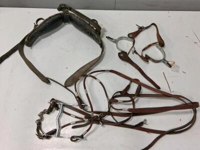 Vintage Western Draft Horse Harness & Bridle Set with Collar, Hames, and Spurs