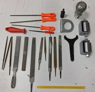 Nicholson File & Handle Set, Roller Hardware, 2-5/16" Hitch Ball, Spanner, Hacksaw Blade Lot