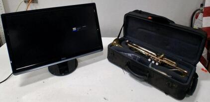 Dell ST2421L 24" 1080p LED Monitor HDMI DVI VGA (No Power Cable, Tested/Works), Student Bb Brass Trumpet with Case & Mouthpiece