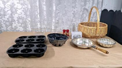(2) Nordic Ware Bundt-lette Pans, (1) Nordic Ware Bundt Cake Pan, (1) Vintage F.B. Rogers Silver Co. #1144 Silverplate Chafing Pan & More