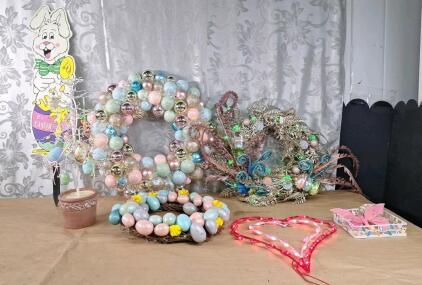 (3) Easter Wreaths & Assorted Easter Decor