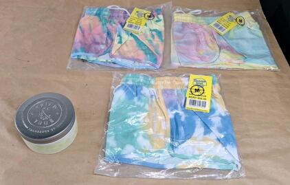 (3) Pair Of Banana Boat UPF 50+ Ladies Activewear Shorts, All Tie Die, All Medium & (1) Tried & True 14-Oz Scented Candle, Citrus Grove