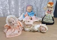 (2) 10" Porcelain Baby Dolls, (1) Large Plastic Baby Doll & (1) 12" Doll Music Box