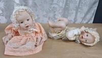 (2) 10" Porcelain Baby Dolls, (1) Large Plastic Baby Doll & (1) 12" Doll Music Box - 2