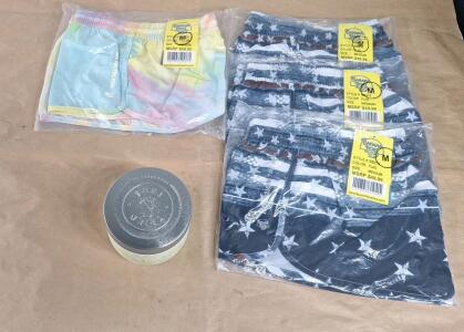 (4) Pair Of Banana Boat UPF 50+ Ladies Activewear Shorts, (3) American Flag, (1) Tie Die, All Medium & (1) Tried & True 14-Oz Scented Candle, Citrus Grove