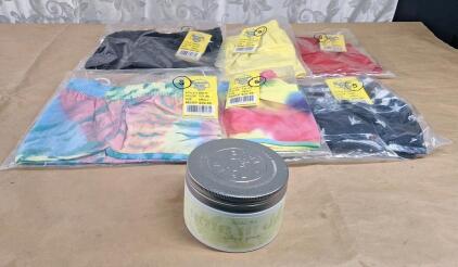 (6) Pair Of Banana Boat UPF 50+ Ladies Activewear Shorts, (2) Tie Die & (1) Each Of American Flag, Red, Yellow & Black, All Small & (1) Tried & True 14-Oz Scented Candle, Citrus Grove
