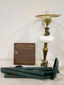 Kaiser Porzellan Heimat-Teller Rothenburg Plate w/Box & Vintage Brass Marble Floor Lamp & Metallic Wind Chime