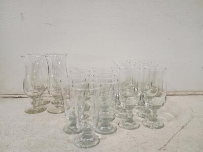 Set of 21 Clear Glass Drinkware: 8 Highball Tumblers, 4 Hurricane Glasses, 9 Goblets and Assorted Scented Candle Lot (Yankee, Candle-Lite, Root) & 6 Artlow Systems Ceramic Mugs