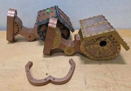 Steampunk Mechanical Style Birdhouse Pair with Articulated Arm and Rivet Detailing