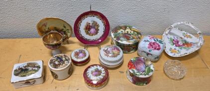 Assorted Vintage Porcelain Trinket Boxes and Decorative Plates &ndash; Floral & Romantic Motifs