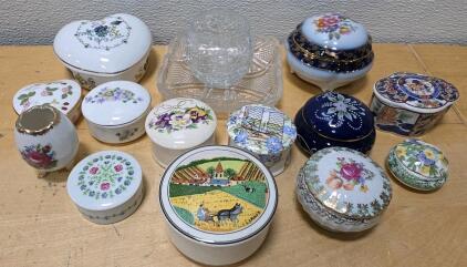 Assorted Decorative Porcelain & Glass Trinket Boxes