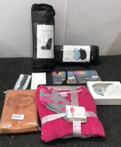 (1) Car Back Cusion (1) memory Foam Headrest (1) Wearable Fan (2) Sets Of Markers (1) Youmaker iPhone 12 case (1) Brawarm Pillow Covers