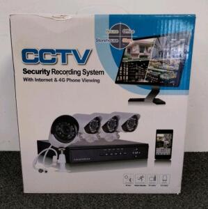 CCTV Security Recording System Kit with 4 Cameras, H.264 Compression, Internet & 4G Viewing (new/complete)
