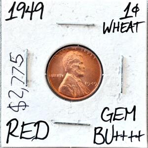 1949 Lincoln Wheat Cent 1&cent; Red GEM BU+++ Brilliant Uncirculated, (No Mint Mark Philadelphia)