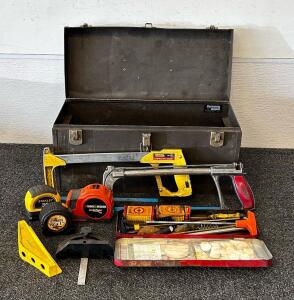 Kennedy Metal Toolbox with Vintage Stanley Tools, Hacksaws, Tape Measures, Hoppe&rsquo;s Gun Kit