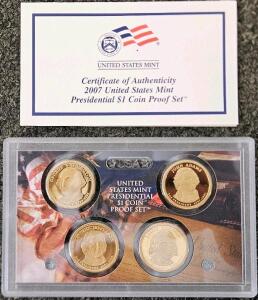 2007 U.S. Mint Presidential $1 Coin Proof Set &ndash; 4 Coins: Washington, Adams, Jefferson, Madison