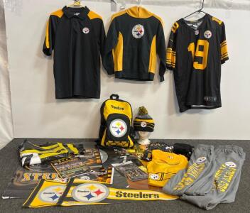 Pittsburgh Steelers Apparel & Memorabilia Lot &ndash; Jersey, Polo, Hoodie, T-Shirts, Pants, Hat, Backpack