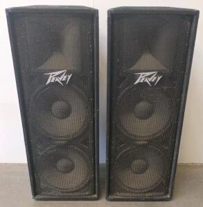 Peavey PV215 PA Speakers, Dual 15" Woofers, 700W Program, 4 Ohms, Side Handles, Steel Grille