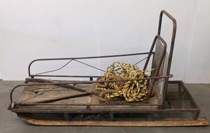 Vintage Utility Dog Sled With Metal/Rustic Wood Construction, Rear Seat, And 35Ft Tow Rope Included