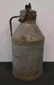 Valley Maid Galvanized Steel Milk Can With Lid And Chain, Mid-20th Century