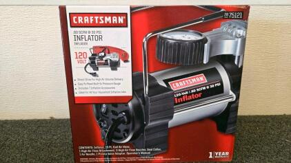 Craftsman 75121 120V Portable Air Inflator, 0.60 SCFM @ 30 PSI, 15ft Hose, Gauge, ETLnew