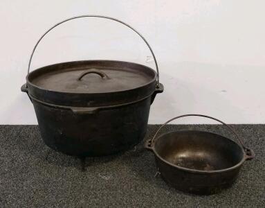 Antique Cast Iron Dutch Ovens &ndash; Large 3-Legged Campfire Oven with Lid & Small Oven