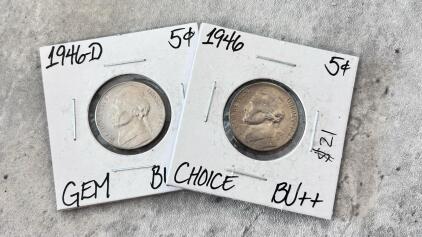 1946 & 1946-D Jefferson Nickels GEM BU, 5c Coins, 75% Copper/25% Nickel