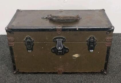 Vintage Military-Style Olive Drab Footlocker, 16.5" x 8.25" x 9", Wood & Metal Construction