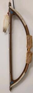 Decorative Native American-Style Bow with Fur Wraps, Beads, and Feathers-Mountable