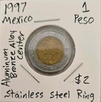 1997 & 1984 Mexican Pesos Set &ndash; 1, 2 & 100 Pesos, Aluminum-Bronze & Stainless/Bimetallic - 2