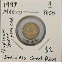 1997 & 1984 Mexican Pesos Set &ndash; 1, 2 & 100 Pesos, Aluminum-Bronze & Stainless/Bimetallic - 3