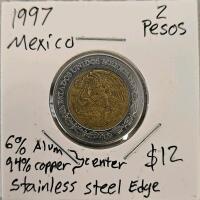1997 & 1984 Mexican Pesos Set &ndash; 1, 2 & 100 Pesos, Aluminum-Bronze & Stainless/Bimetallic - 5
