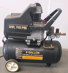 Central Pneumatic 8 Gallon Portable Air Compressor, 2 HP, 115 PSI, 5 SCFM @ 90 PSI, 120V