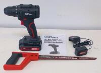 Hyper Tough 20V Max Cordless Drill Driver 8031T Set, Portland 12" Compass Saw, Charger