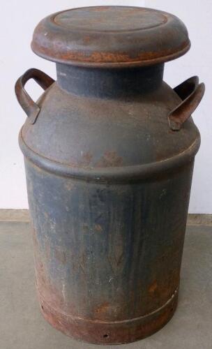 Antique Steel 10-Gallon Milk Can with Domed Lid, ca. 1920s-1950s, Arched Handles