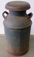 Antique Steel 10-Gallon Milk Can with Domed Lid, ca. 1920s-1950s, Arched Handles