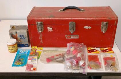 Sears Craftsman Steel Crest Metal Tackle Box with Assorted Vintage Fishing Tackle & Lures