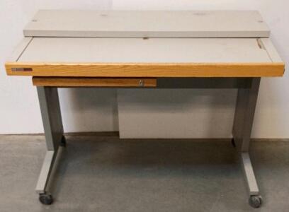 Vintage HP Technical Workstation Desk With Lockable Drawer And Casters