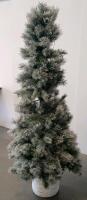 Artificial 6 ft Snow-Flocked Slim Pine Tree in Birch Pot, Indoor Decor, 24" Wide - 2