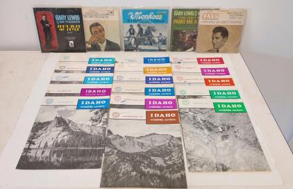 Vintage 45 RPM Record Lot w/ Elvis, Monkees, Gary Lewis + 1970s Idaho Wildlife Review Magazines